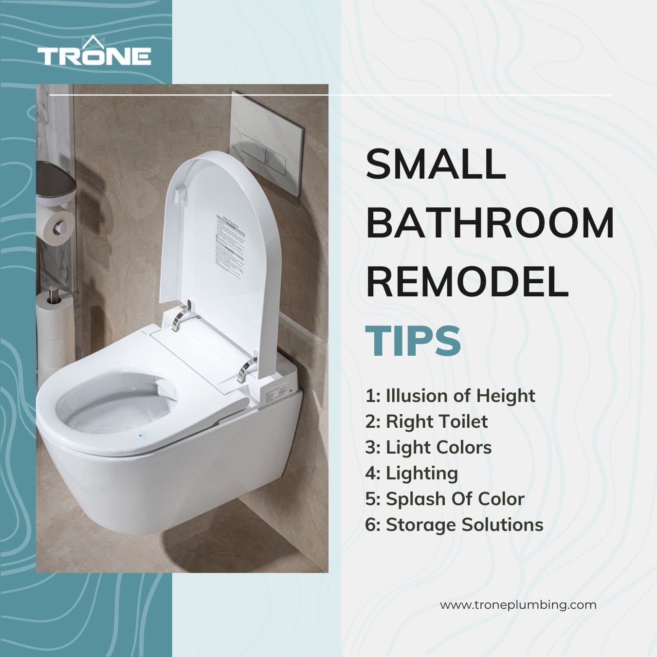 An infographic featuring the Trone Wall Hung Bidet Toilet.