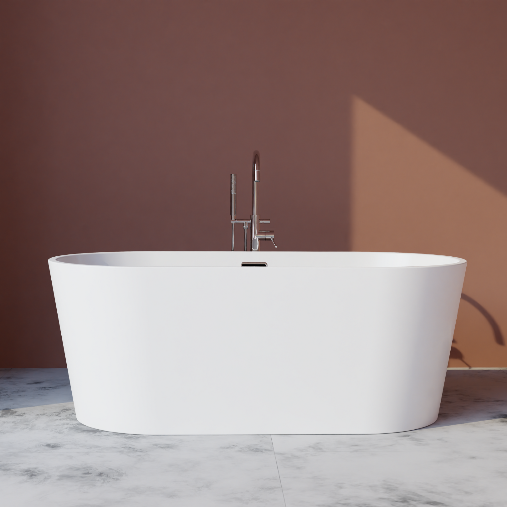 Flora 59" x 30" Freestanding Acrylic Soaker Tub, White, FLORA59