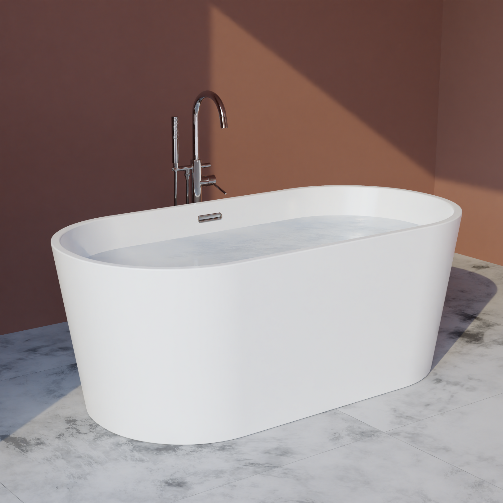 Flora 59" x 30" Freestanding Acrylic Soaker Tub, White, FLORA59