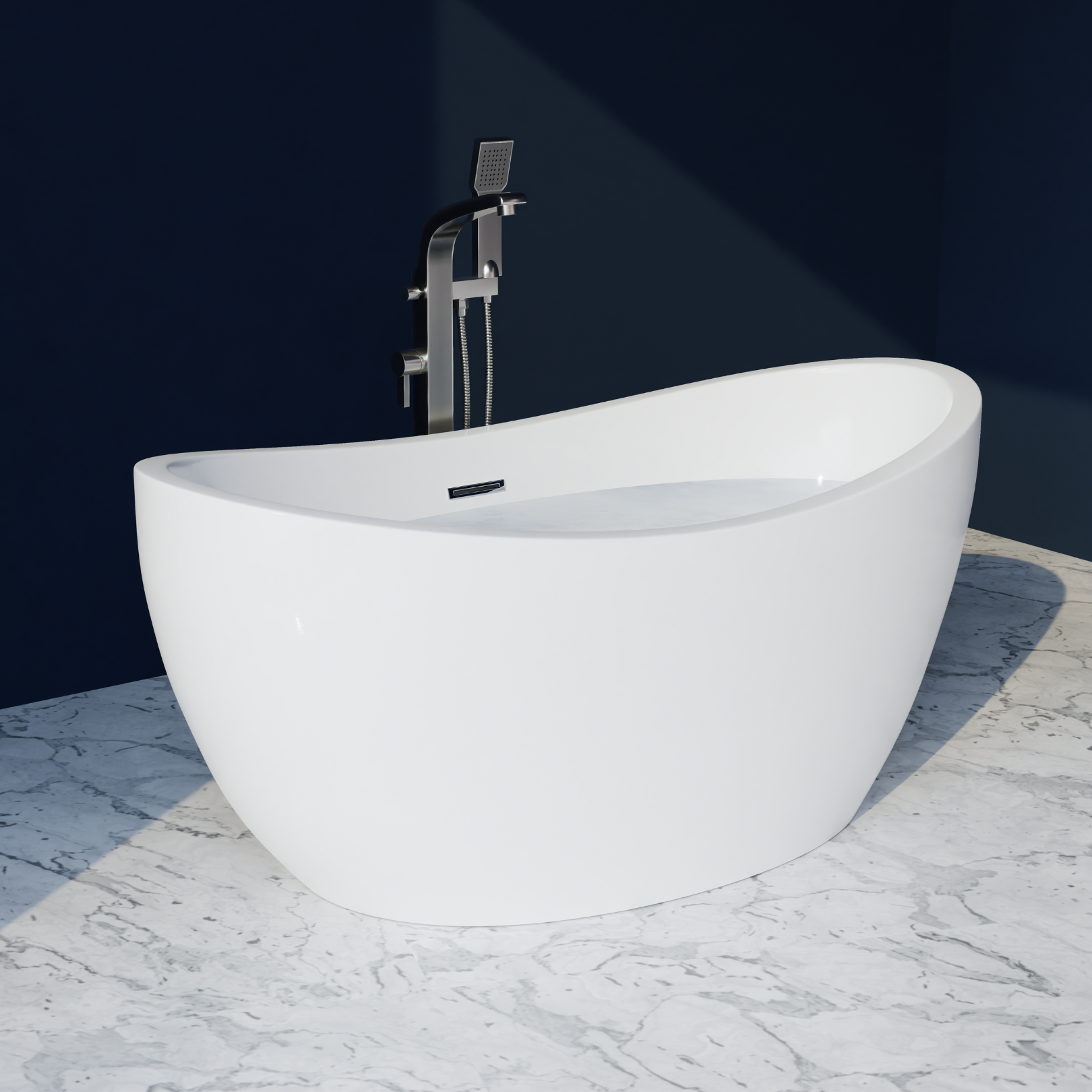 Cloe 59" x 32" Freestanding Acrylic Soaker Tub, White, CLOE59