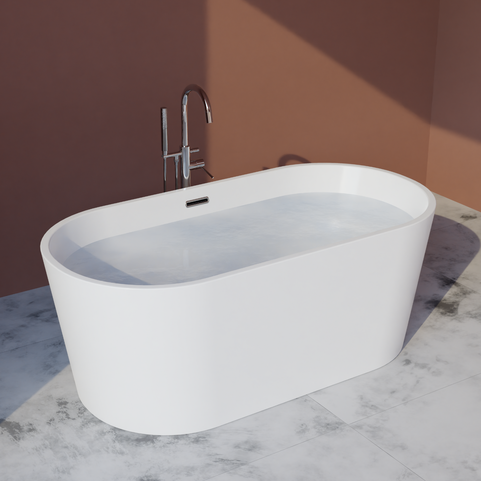 Flora 59" x 30" Freestanding Acrylic Soaker Tub, White, FLORA59