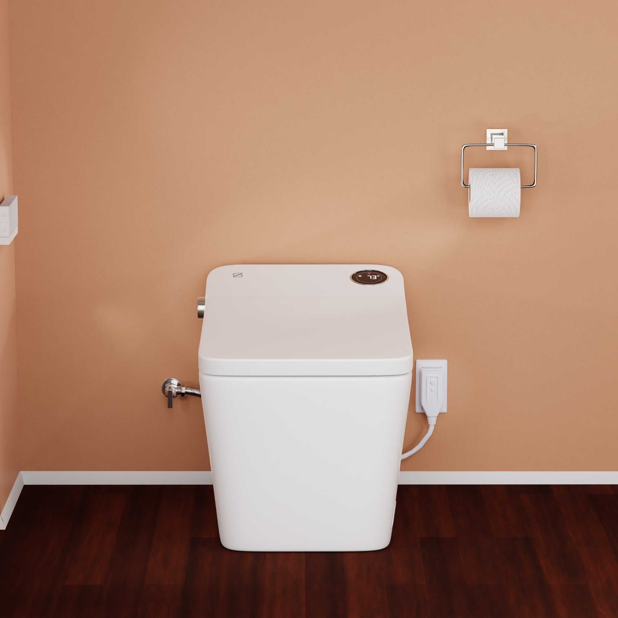 Front view of Tahum Smart Bidet Toilet with ToeTouch, Auto Open, White