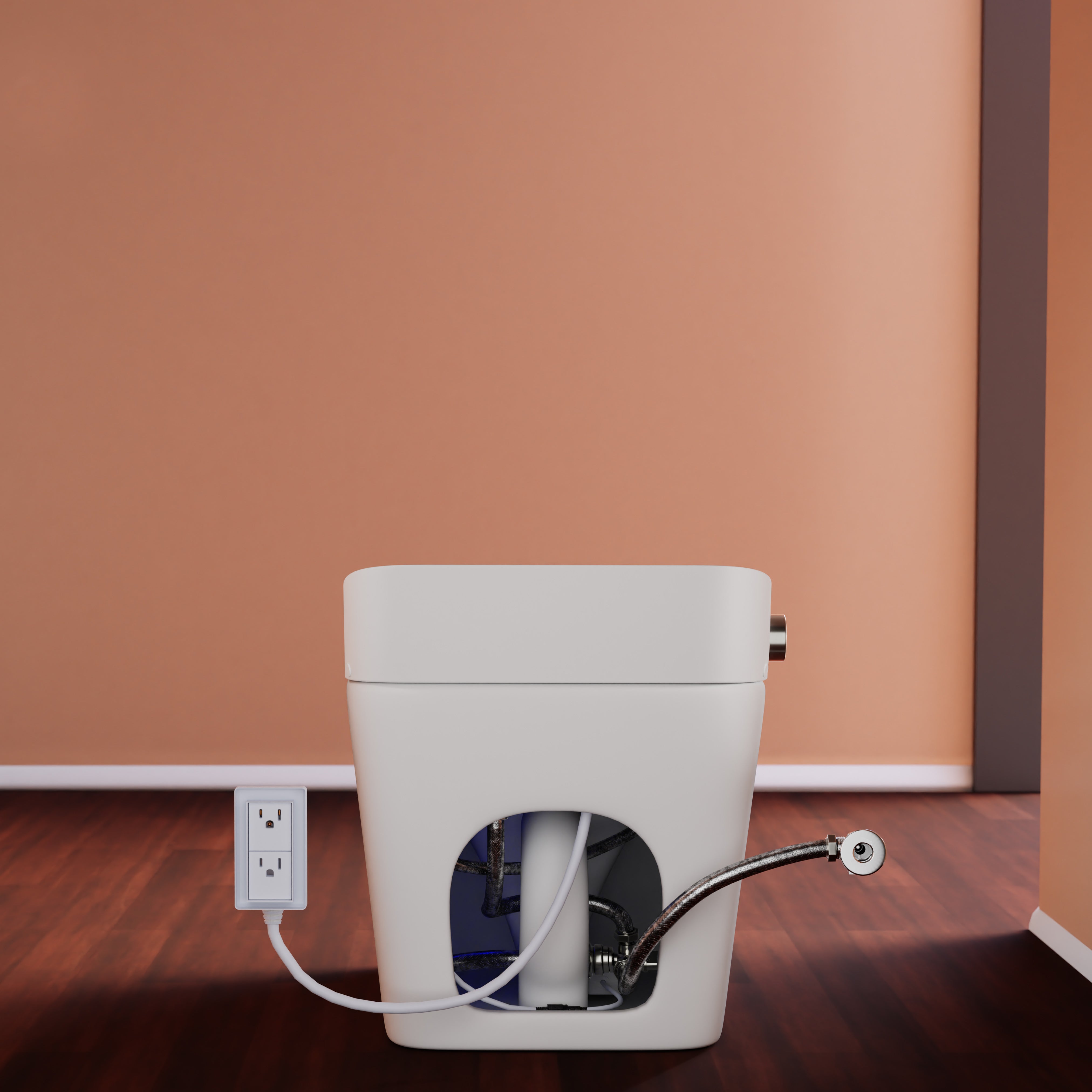 Back view of Tahum Smart Bidet Toilet with ToeTouch, Auto Open, White