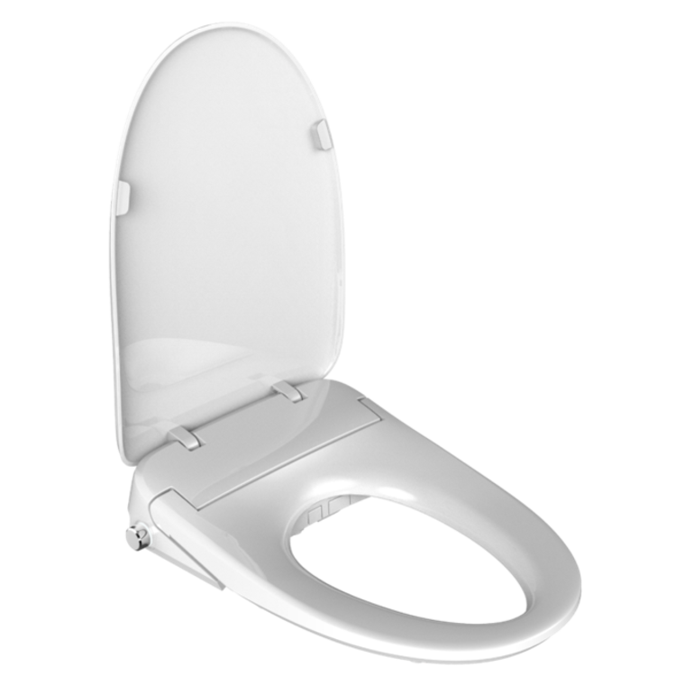 Angled view of Electronic Bidet Seat, Elongated, White, DEBSERN.WH open