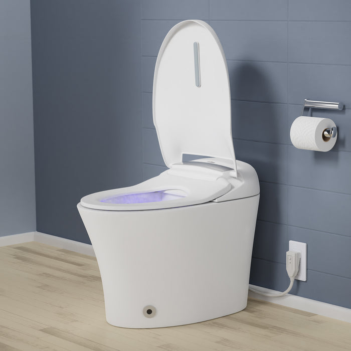 Angled left view of Aquatina II Smart Bidet Toilet with ToeTouch, White open cover