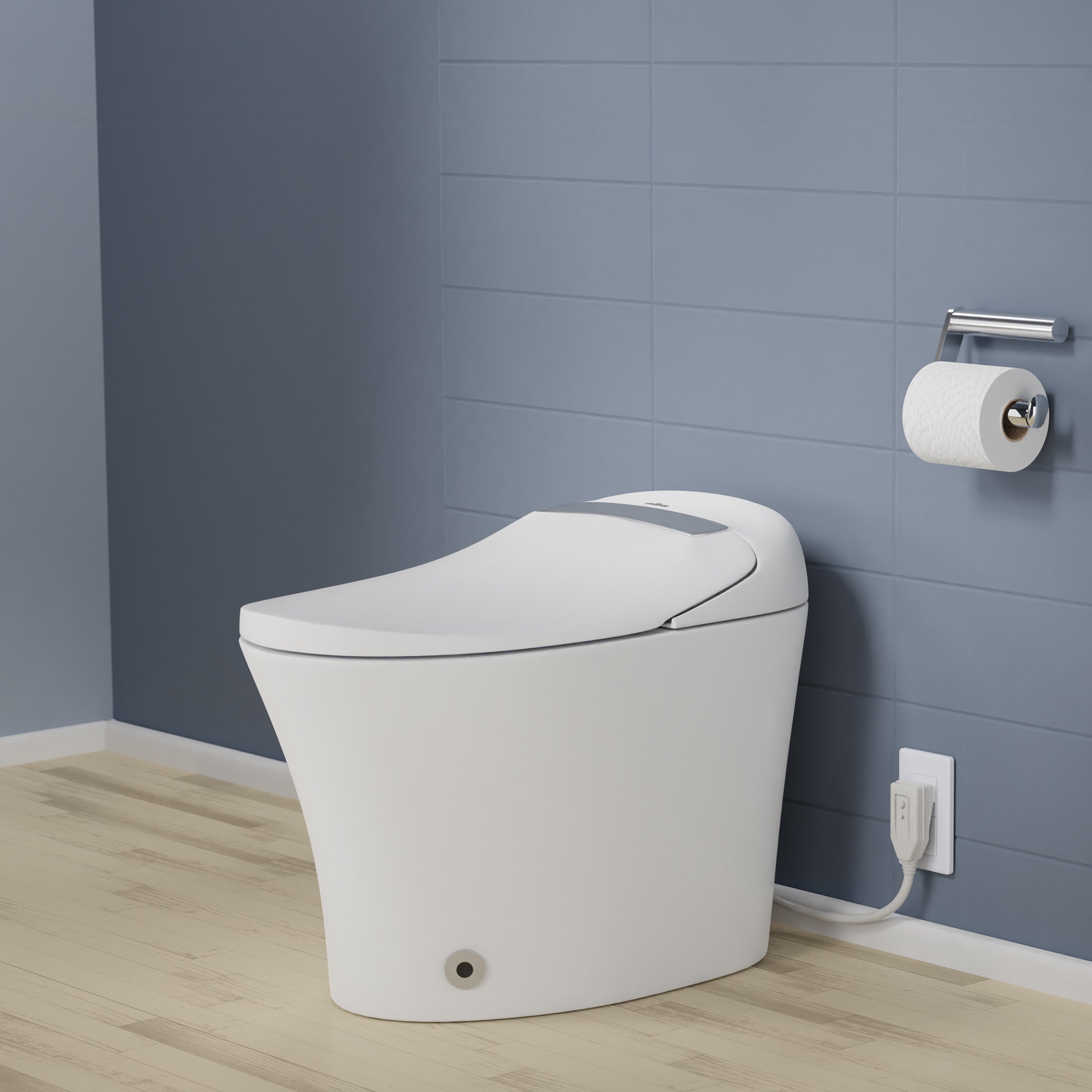 Angled left view of Aquatina II Smart Bidet Toilet with ToeTouch, White closed cover