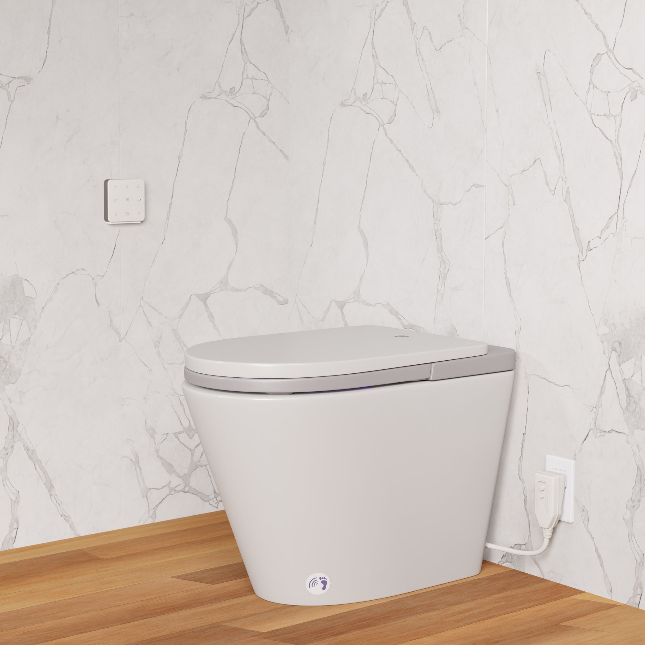 Angled left view of Ganza Smart Bidet Toilet with Efoam, ToeTouch, Auto Open, & White