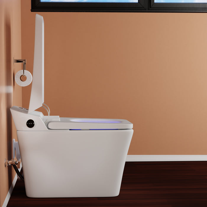 Right view of Tahum Smart Bidet Toilet with ToeTouch, Auto Open, White open cover