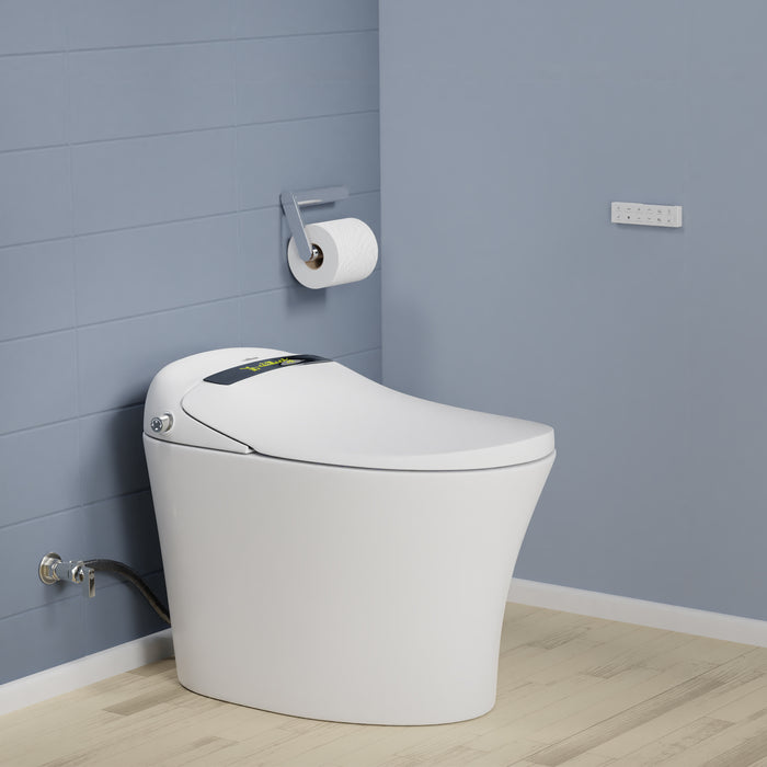 Angled right view of Aquatina III Smart Bidet Toilet with ToeTouch, Auto Open, White
