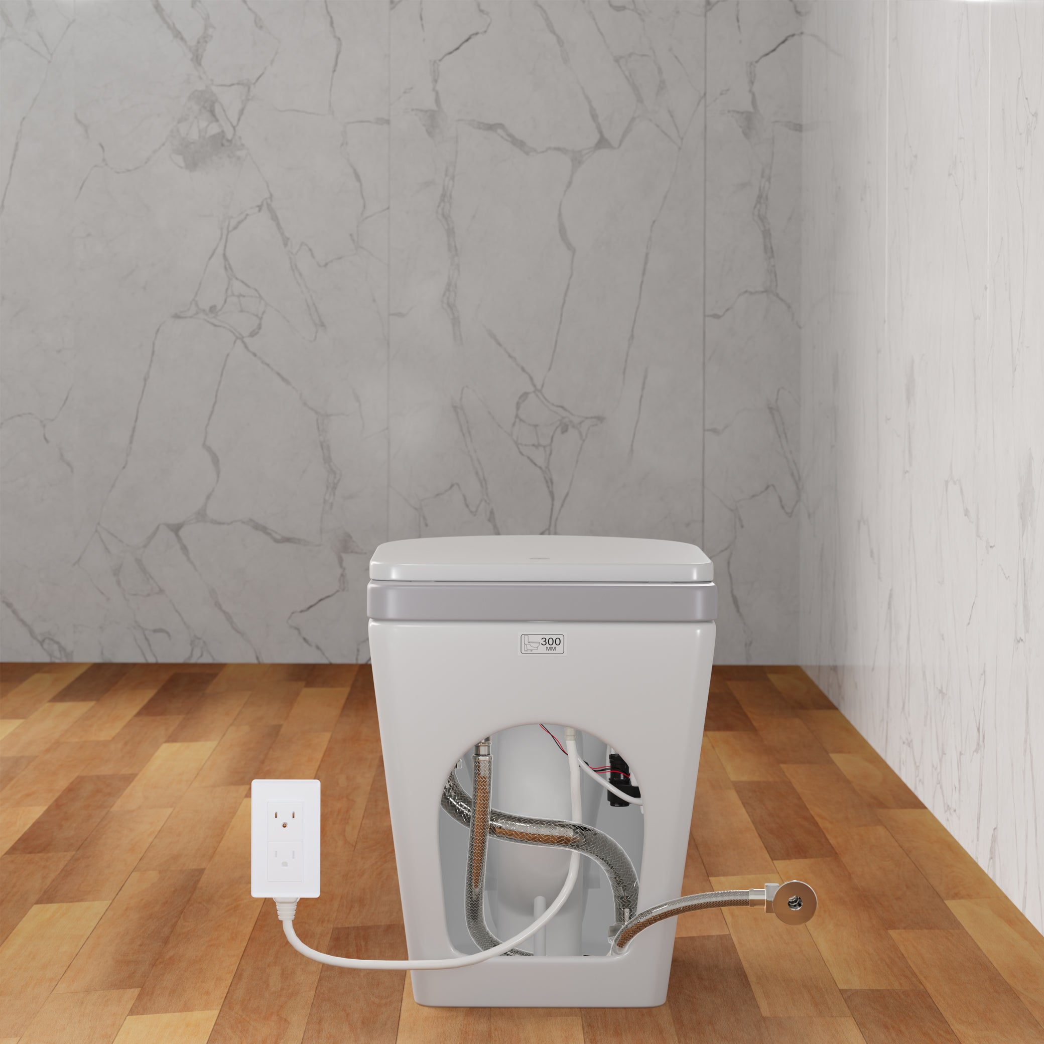 Back view of Ganza Smart Bidet Toilet with Efoam, ToeTouch, Auto Open, & White